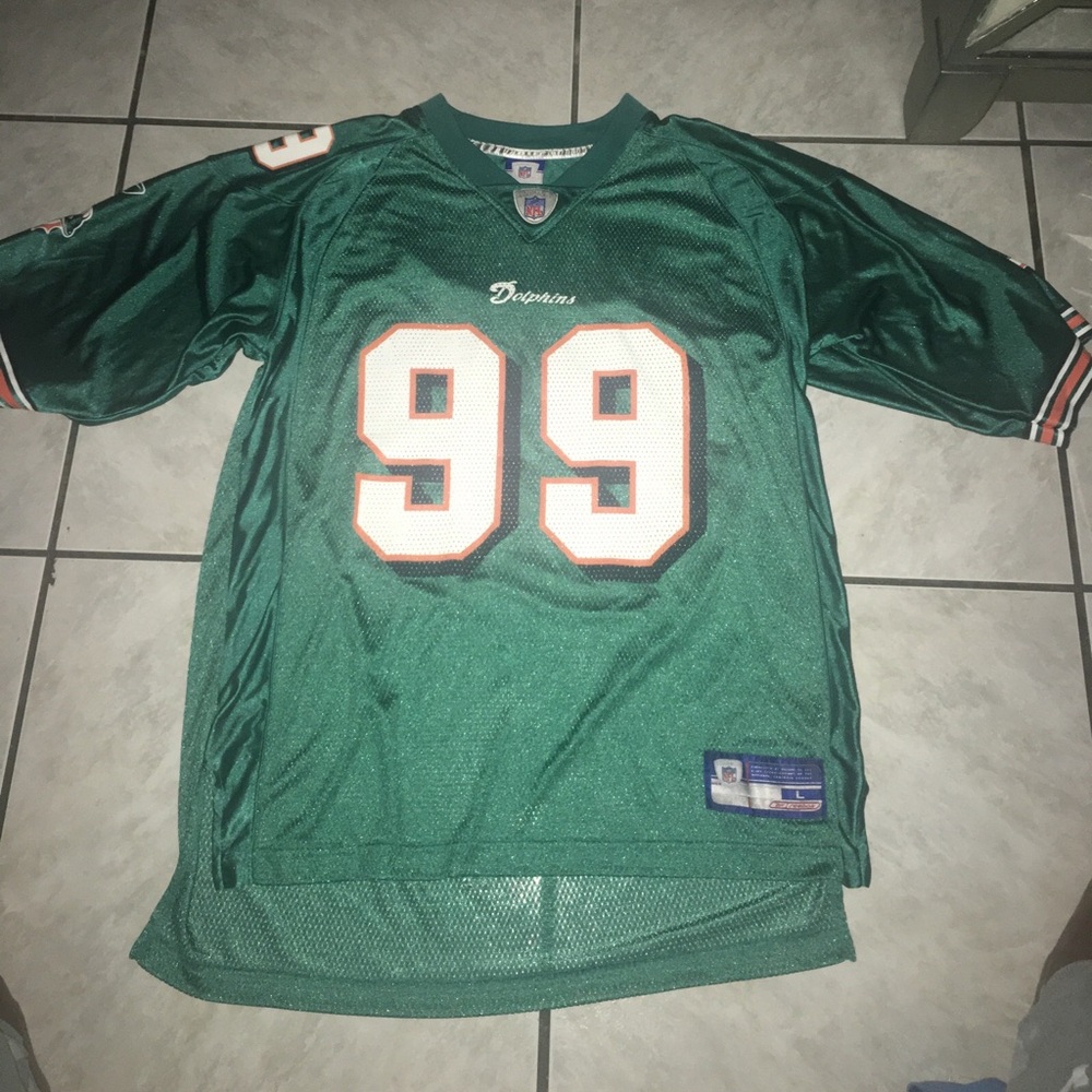 Reebok X Miami Dolphins Jason Taylor Jersey Sz Large used aqua